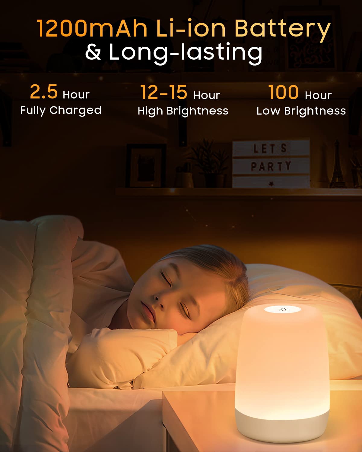 LED Nachttischlampe Touch Dimmbar mit 256 RGB Farben & 3 Modi, Nachtlicht Kinder USB Aufladbar mit Timing & Memory