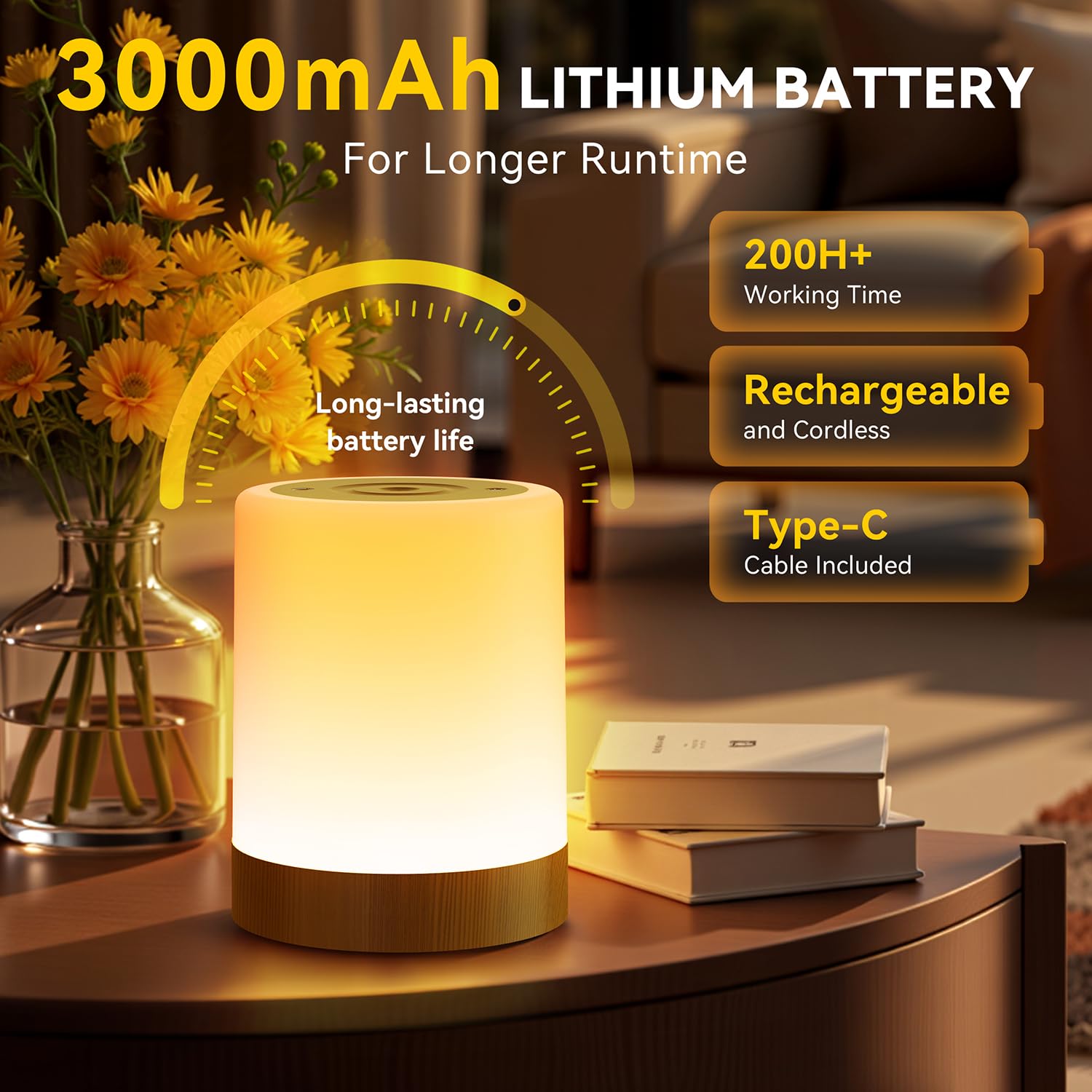 Auxmir Nachtlicht Nachttischlampe Touch Dimmbar mit 256 RGB Farben 5 Modi, 3000mAh Tischlampe Kabellos USB Aufladbar