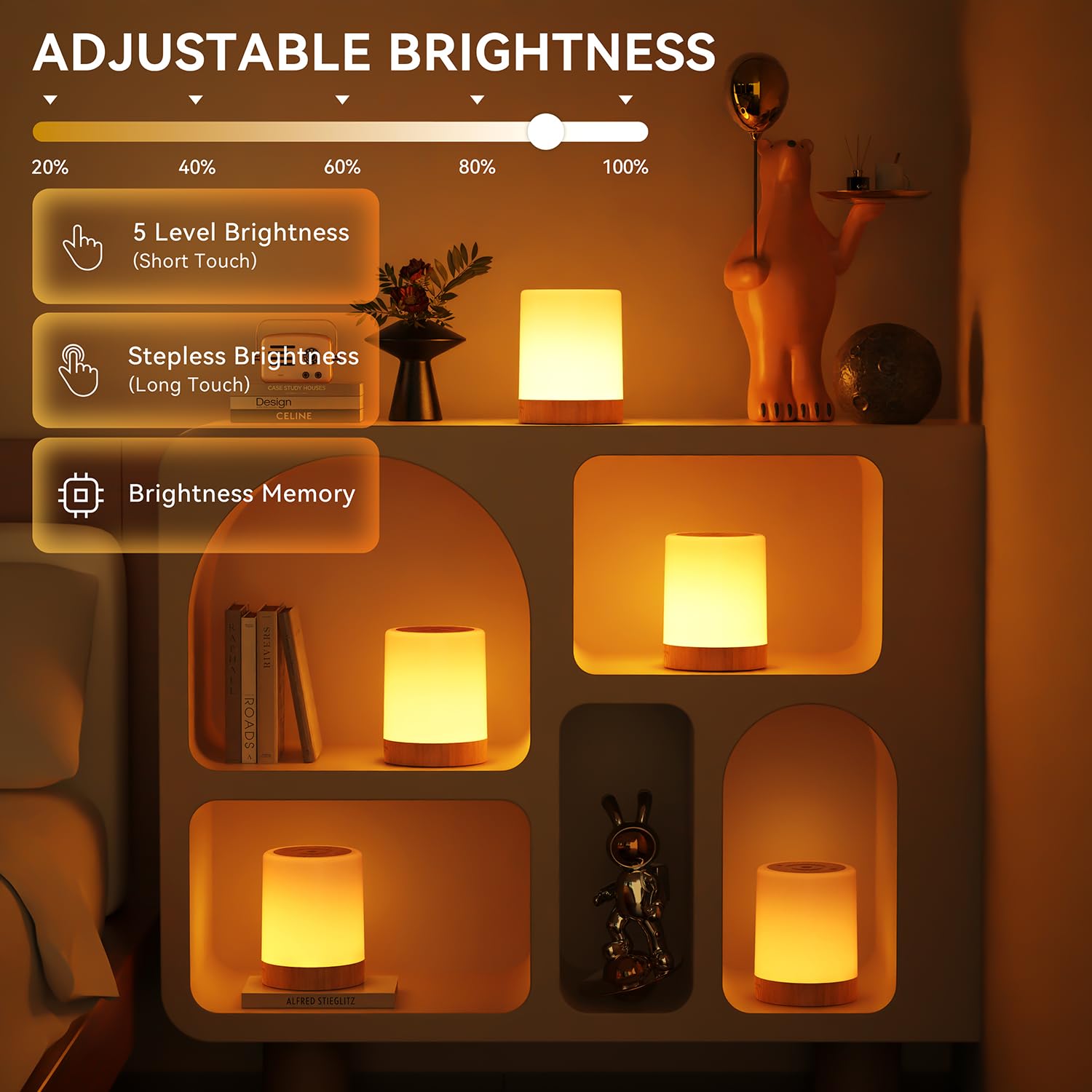 Auxmir Nachtlicht Nachttischlampe Touch Dimmbar mit 256 RGB Farben 5 Modi, 3000mAh Tischlampe Kabellos USB Aufladbar