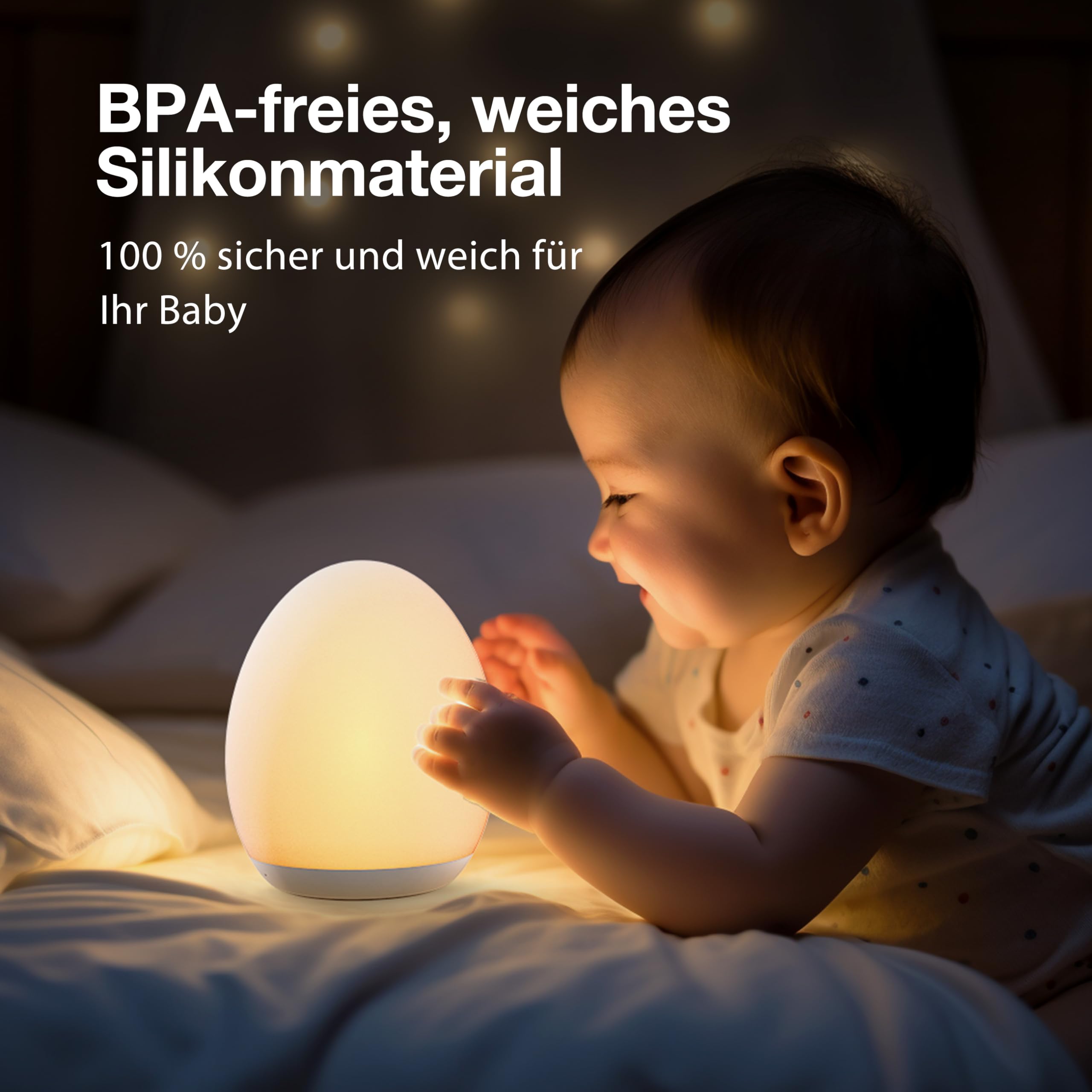 JolyWell Nachtlicht Kinder, Nachtlicht Baby mit 8 Farbwechselmodi und Dimmfunktion, Wiederaufladbares Baby Nachtlicht