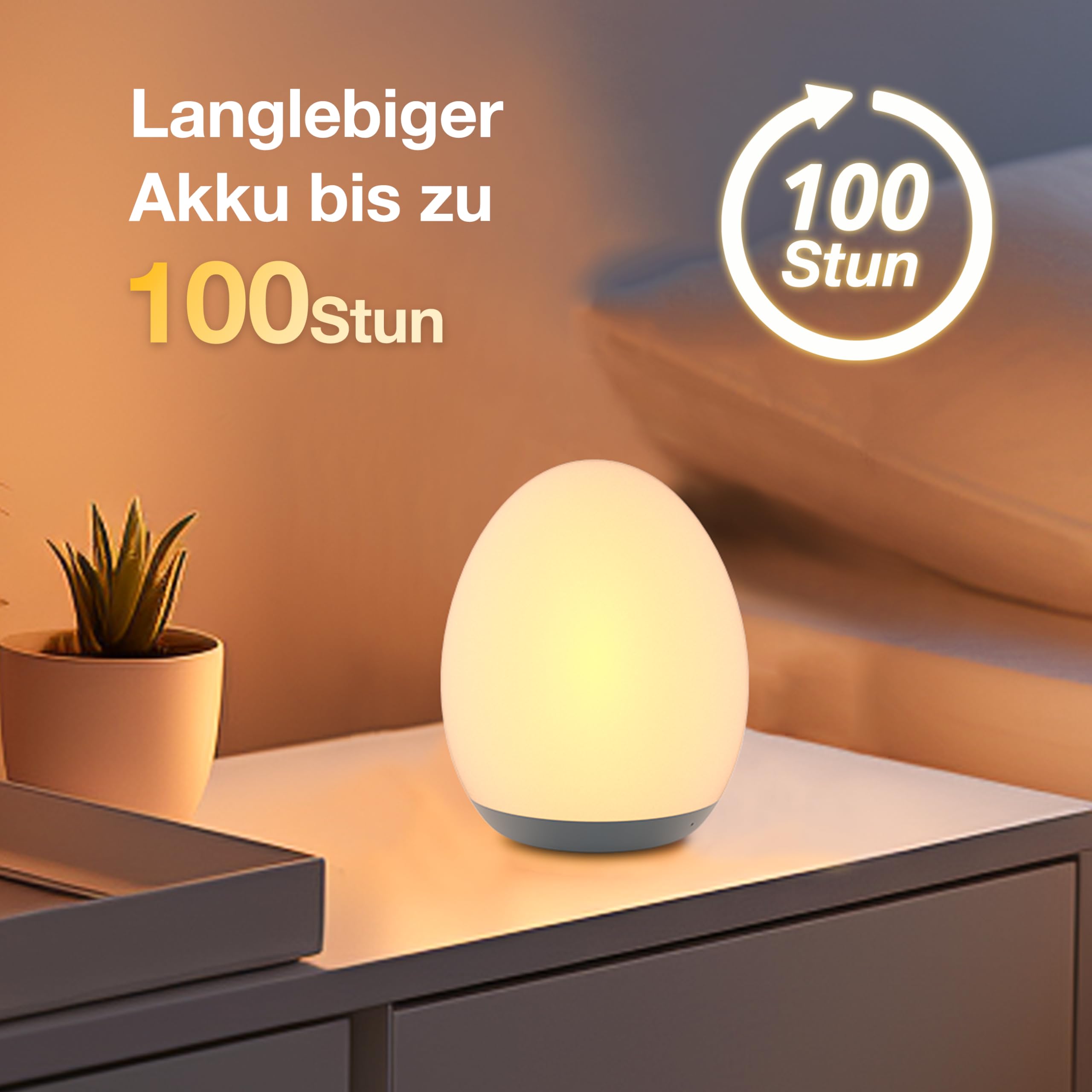 JolyWell Nachtlicht Kinder, Nachtlicht Baby mit 8 Farbwechselmodi und Dimmfunktion, Wiederaufladbares Baby Nachtlicht