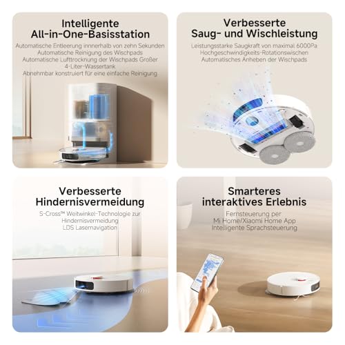 Xiaomi Robot Vacuum X20+ Saugroboter mit Absaugstation, 4L Tanks, 6000Pa Saugkraft, LDS-Navigation, 280m² Wischen, Auto-Trocknung Mops