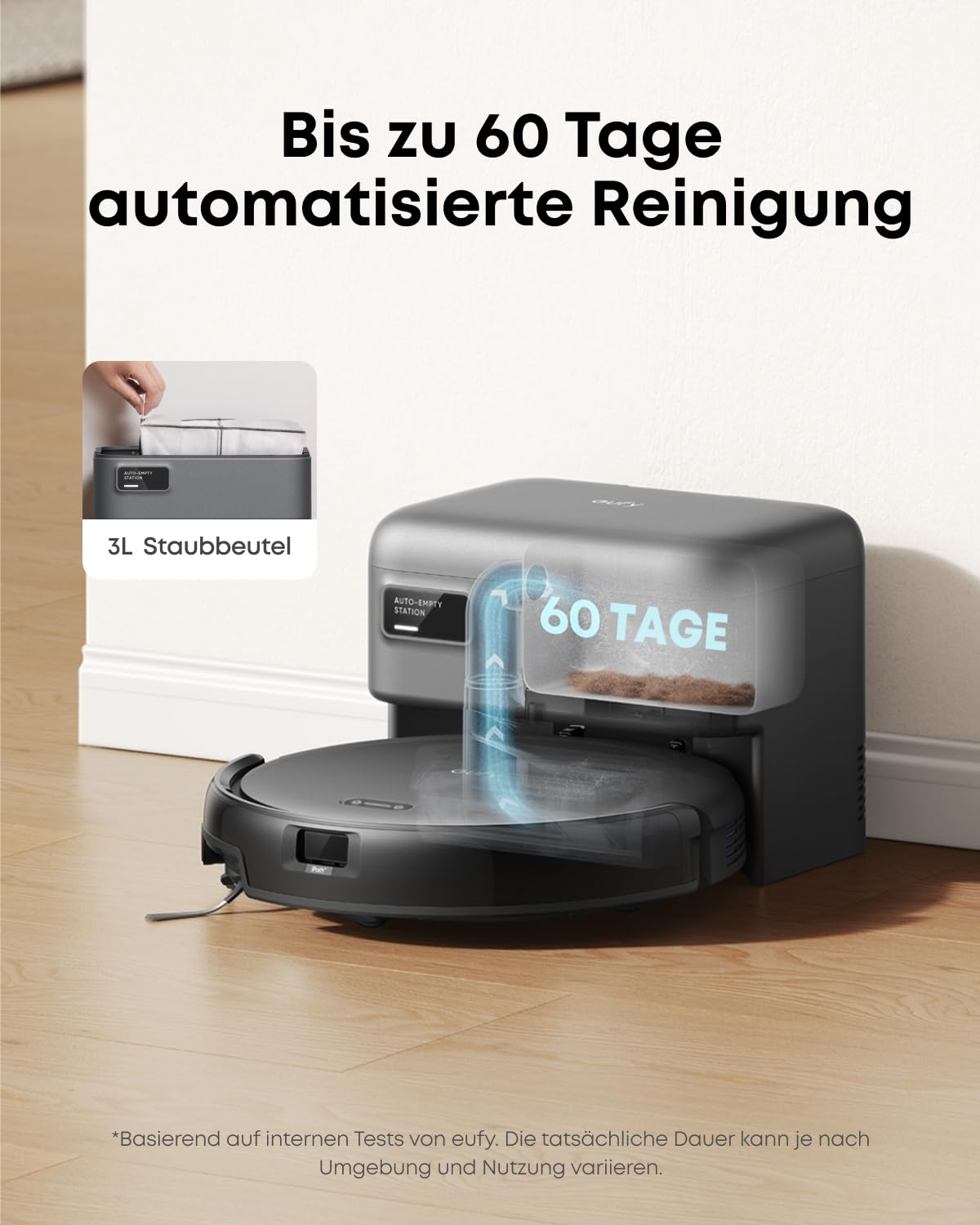 eufy C10 Saugroboter mit Absaugstation, 7,3cm Ultraflach, Teppichreinigung, Punktlaser- & Infrarot-Navigation, Automatische Entleerung