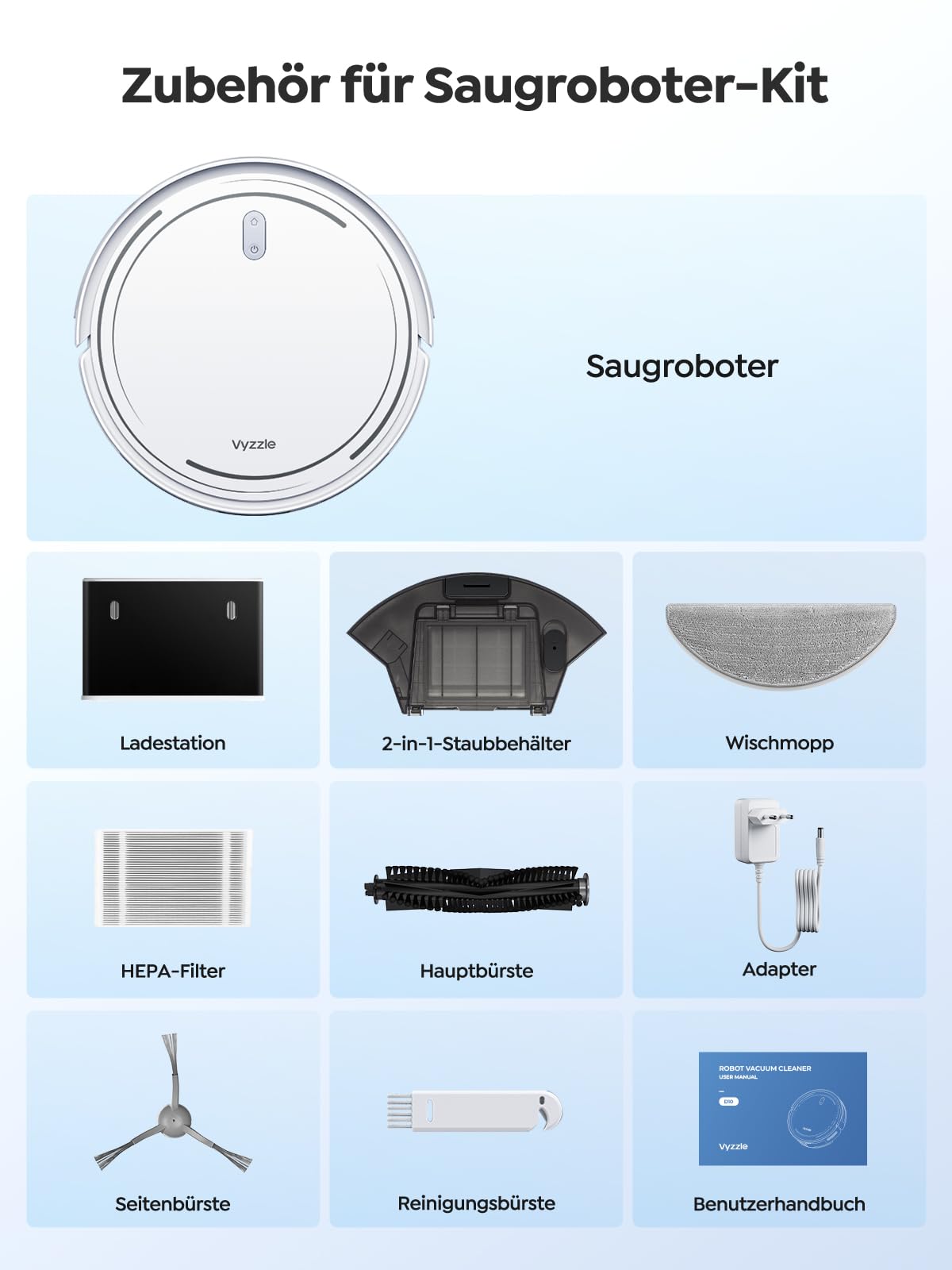 Vyzzle 5000Pa Saugroboter mit Wischfunktion, 3-in-1, Ultradünn, LDS Navigation, App & Alexa Steuerung, Ideal für Tierhaare, Teppich, Böden