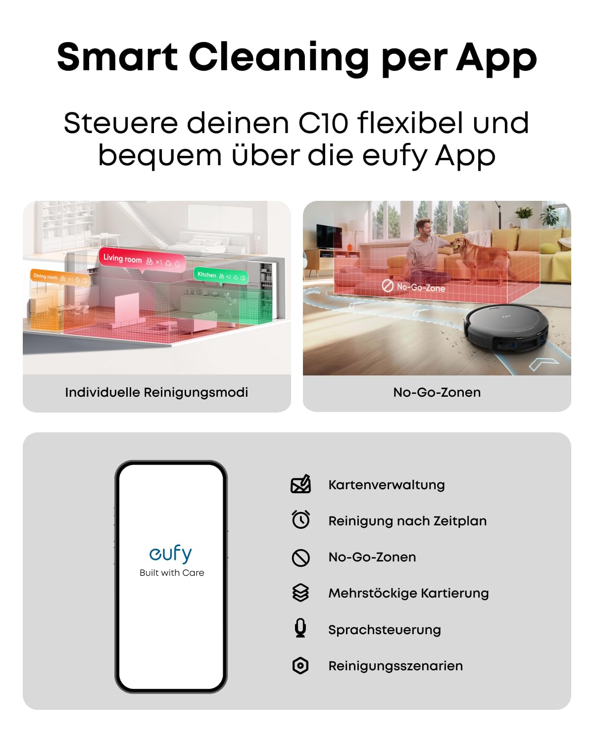 eufy C10 Saugroboter mit Absaugstation, 7,3cm Ultraflach, Teppichreinigung, Punktlaser- & Infrarot-Navigation, Automatische Entleerung