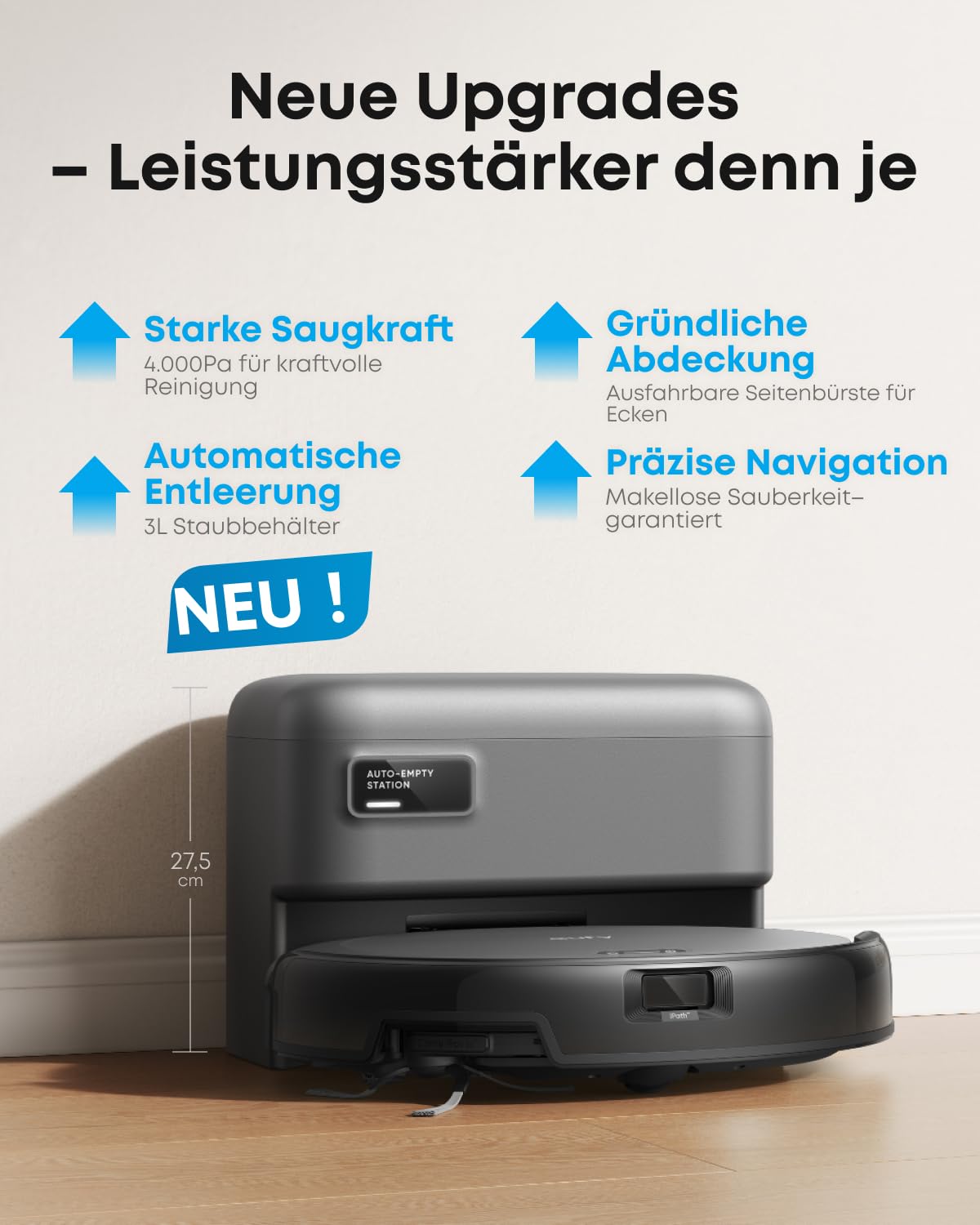 eufy C10 Saugroboter mit Absaugstation, 7,3cm Ultraflach, Teppichreinigung, Punktlaser- & Infrarot-Navigation, Automatische Entleerung