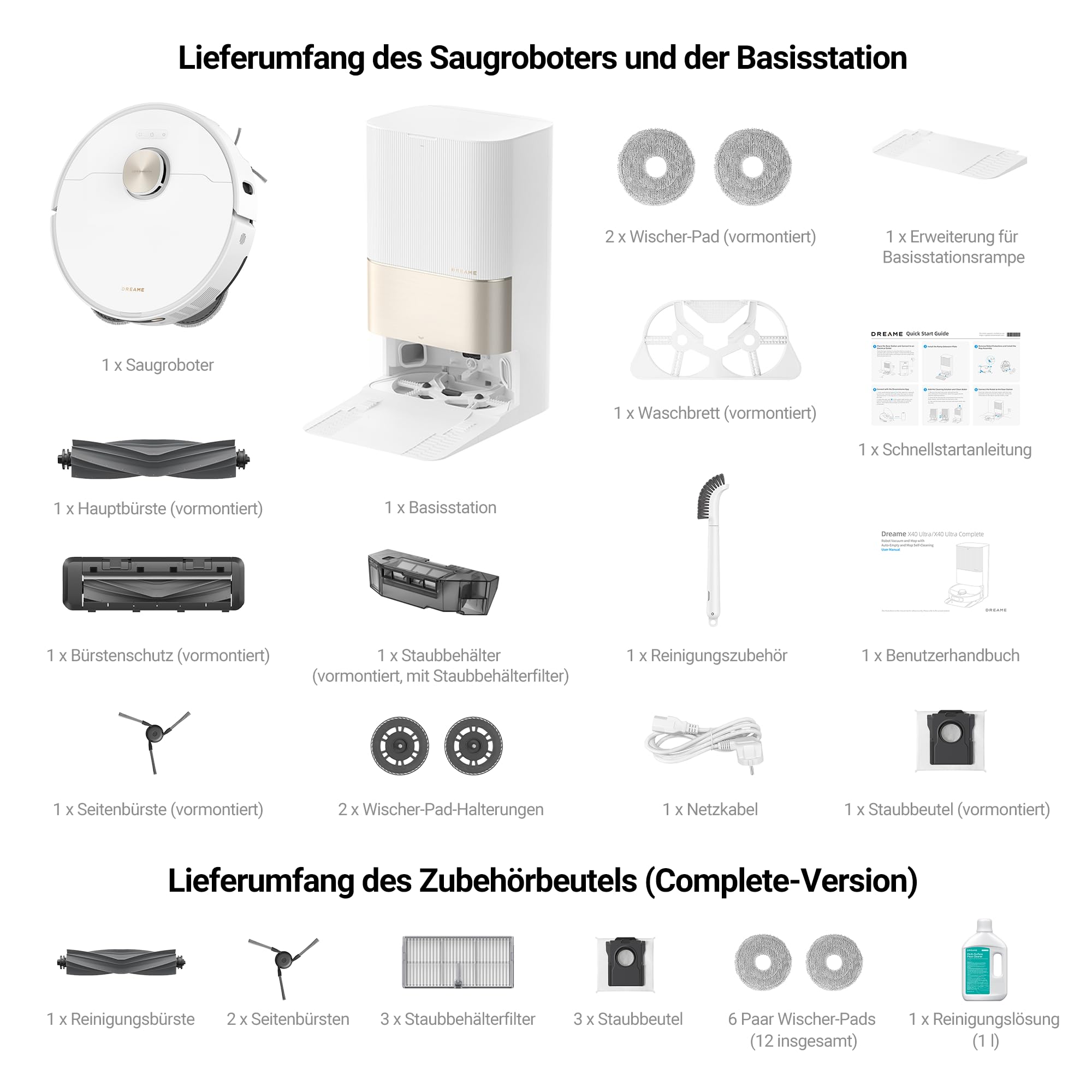 dreame X40 Ultra Complete Saugroboter mit Wischfunktion, 12.000Pa, 70°C Moppreinigung, Anti-Wirrwarr, Anhebbare Bürsten, Selbstreinigung