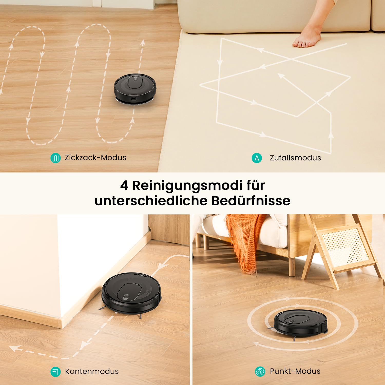 Vexilar W7 Saugroboter mit Wischfunktion, 4000Pa, Bürstenloses Düsendesign, 120Min Laufzeit, Leise, Tierhaar- & Teppichreinigung, Hartböden