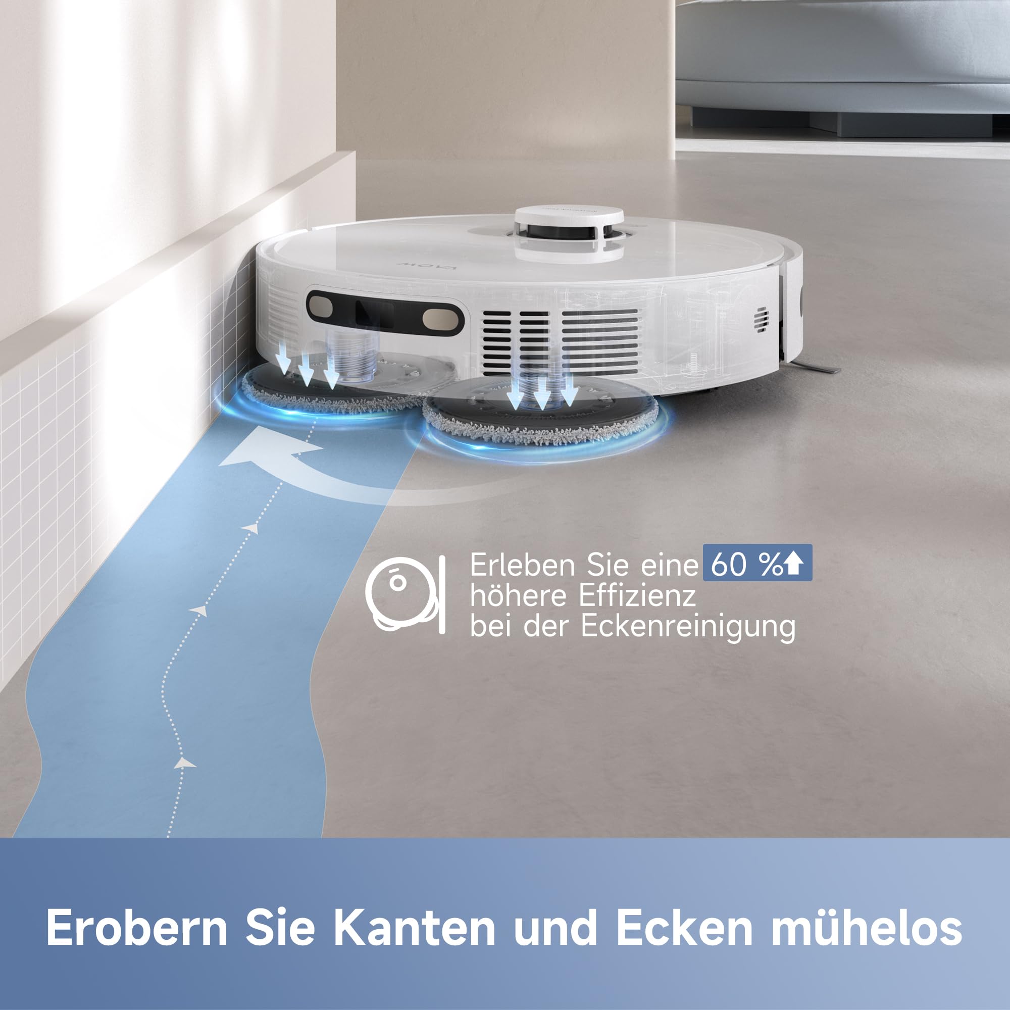 Mova E30 Ultra Saugroboter mit Wischfunktion, 7000Pa, 10,5mm Mop-Anhebung, Ultraschall-Teppicherkennung, Robo Swing, Selbstentleerung