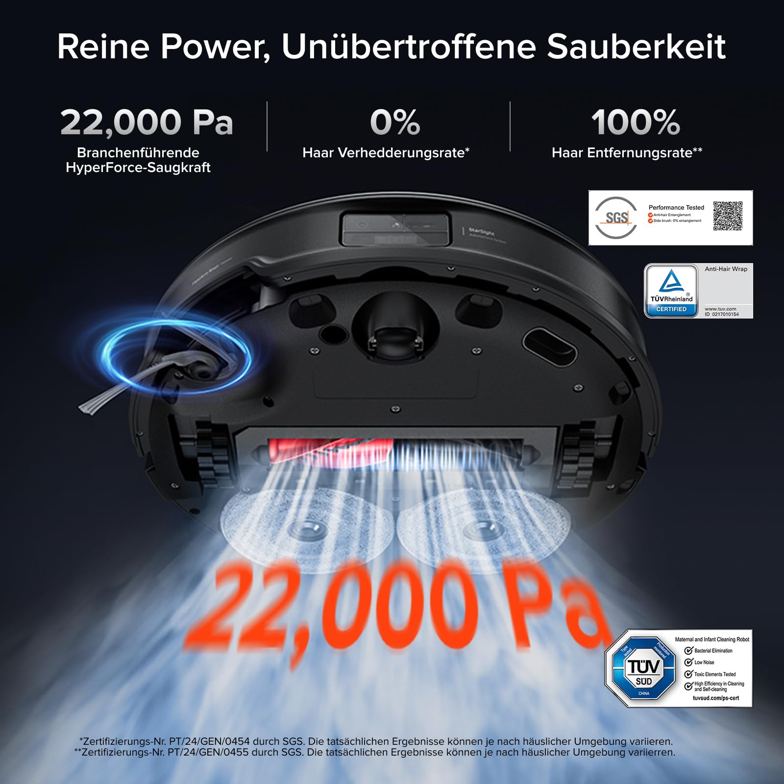 roborock Saros 10R Saugroboter mit Wischfunktion, 7,98cm Slim Design, StarSight 2.0 Navigation, Zero-Tangle System, Teppich & Hartböden