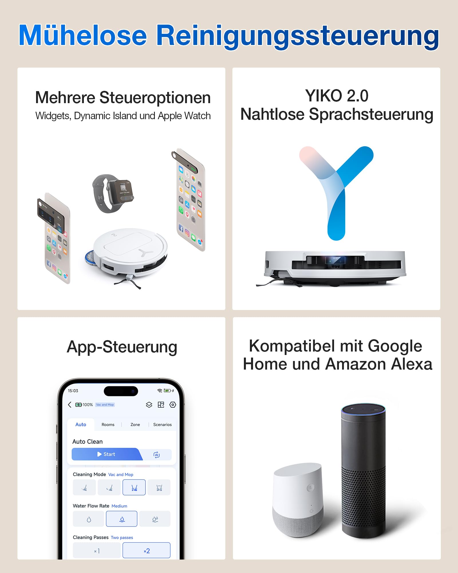 ECOVACS DEEBOT T50 Omni Saugroboter mit Wischfunktion, 15.000Pa, ZeroTangle 2.0, Ausziehbare Bürste, 75°C Moppreinigung, All-in-One-Station
