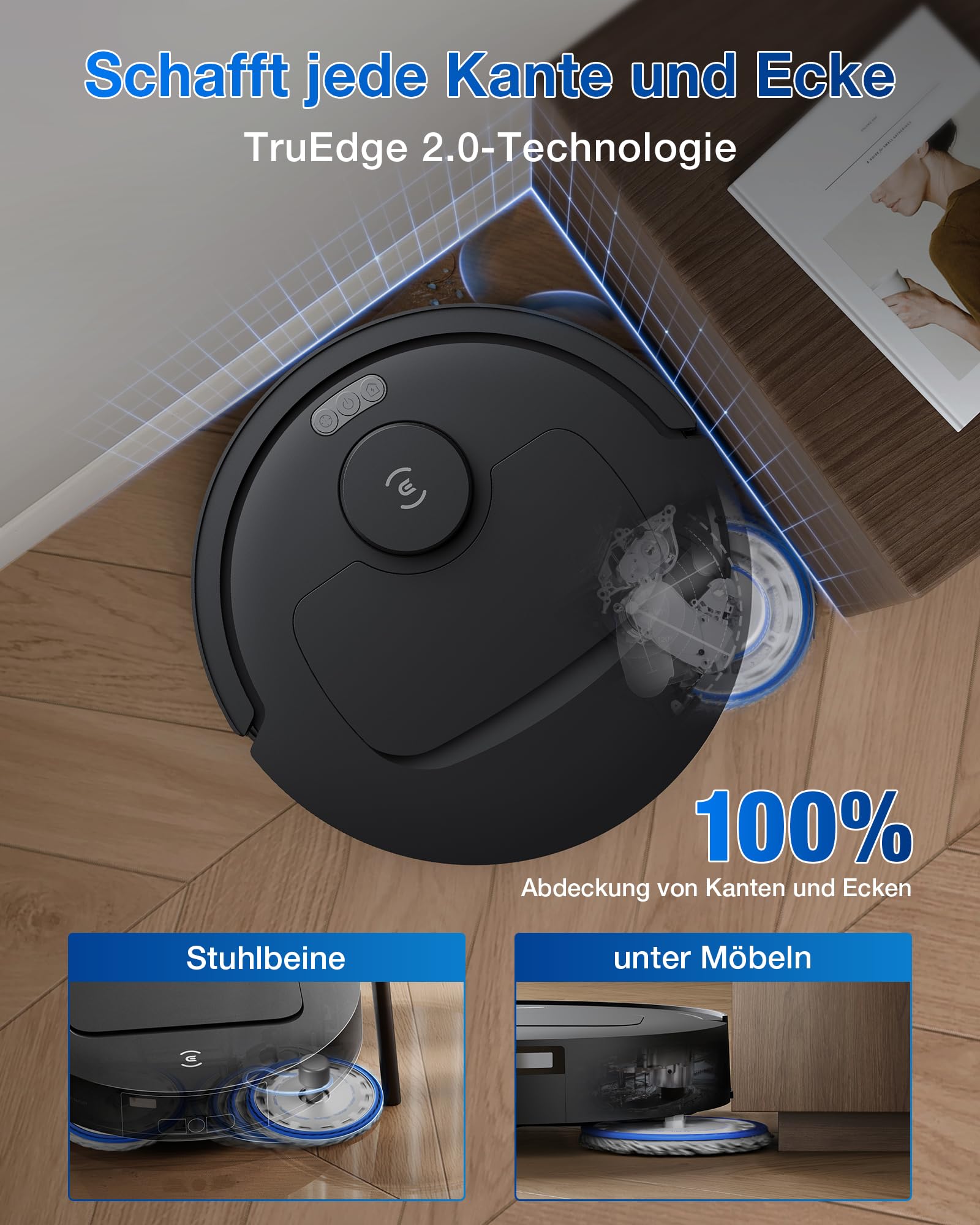 ECOVACS DEEBOT T30C Omni Saugroboter mit Wischfunktion, 20.000Pa, OZMO Turbo 2.0, ZeroTangle 3.0, TruEdge 2.0, 75°C Moppreinigung, Schwarz