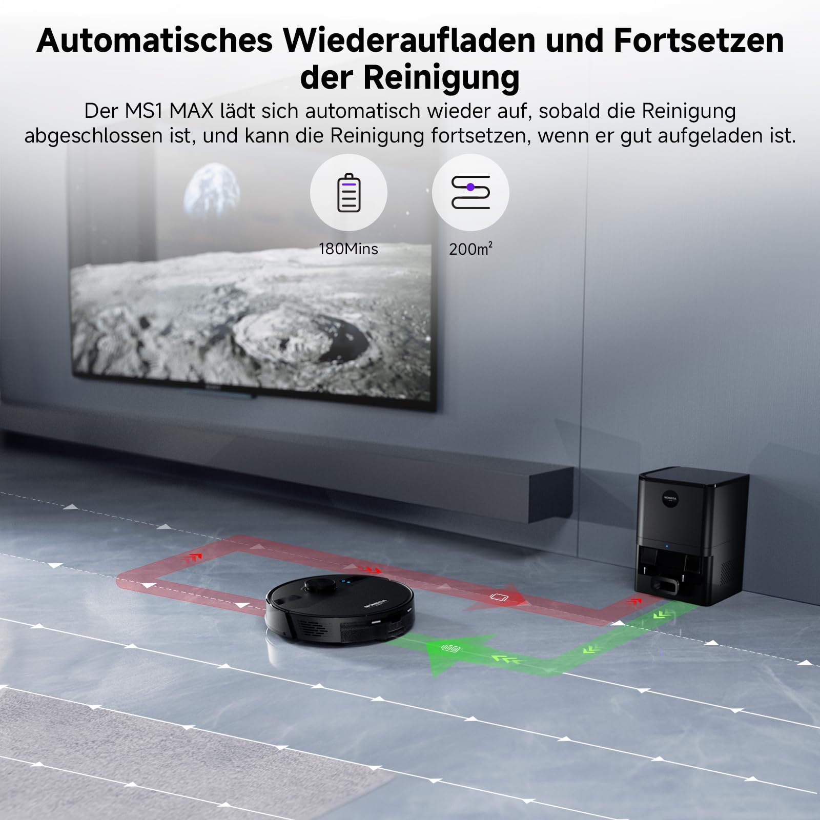 MONSGA Saugroboter mit Wischfunktion, 5000Pa, 3,5L Absaugstation, 180Min Laufzeit, LiDAR Navigation, Ideal für Teppiche, Tierhaare & Böden