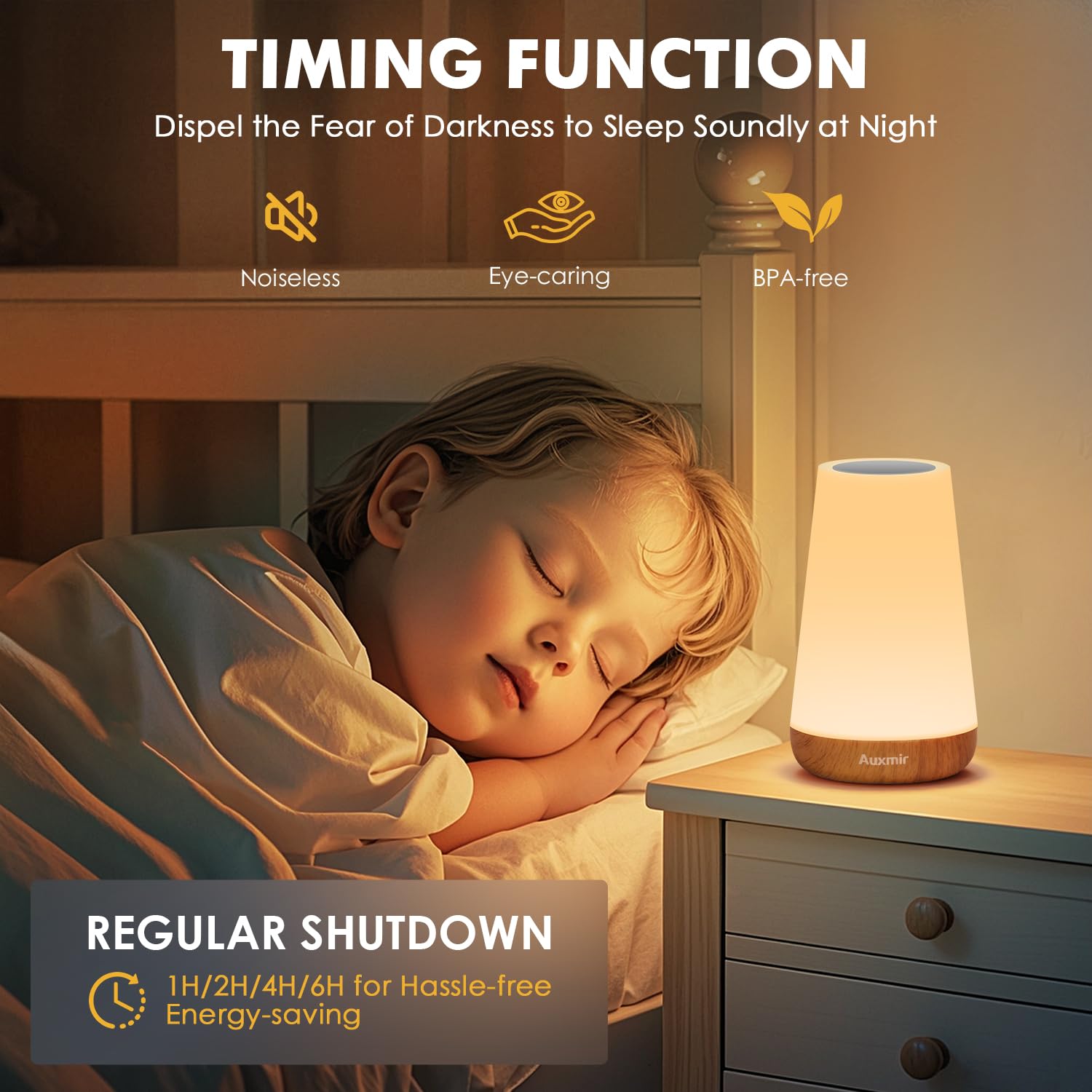 Auxmir Nachttischlampe 2500mAh 13 Farben 5 Modi, Nachtlicht Kinder mit Timing Funktion, LED Tischlampe USB Aufladbar