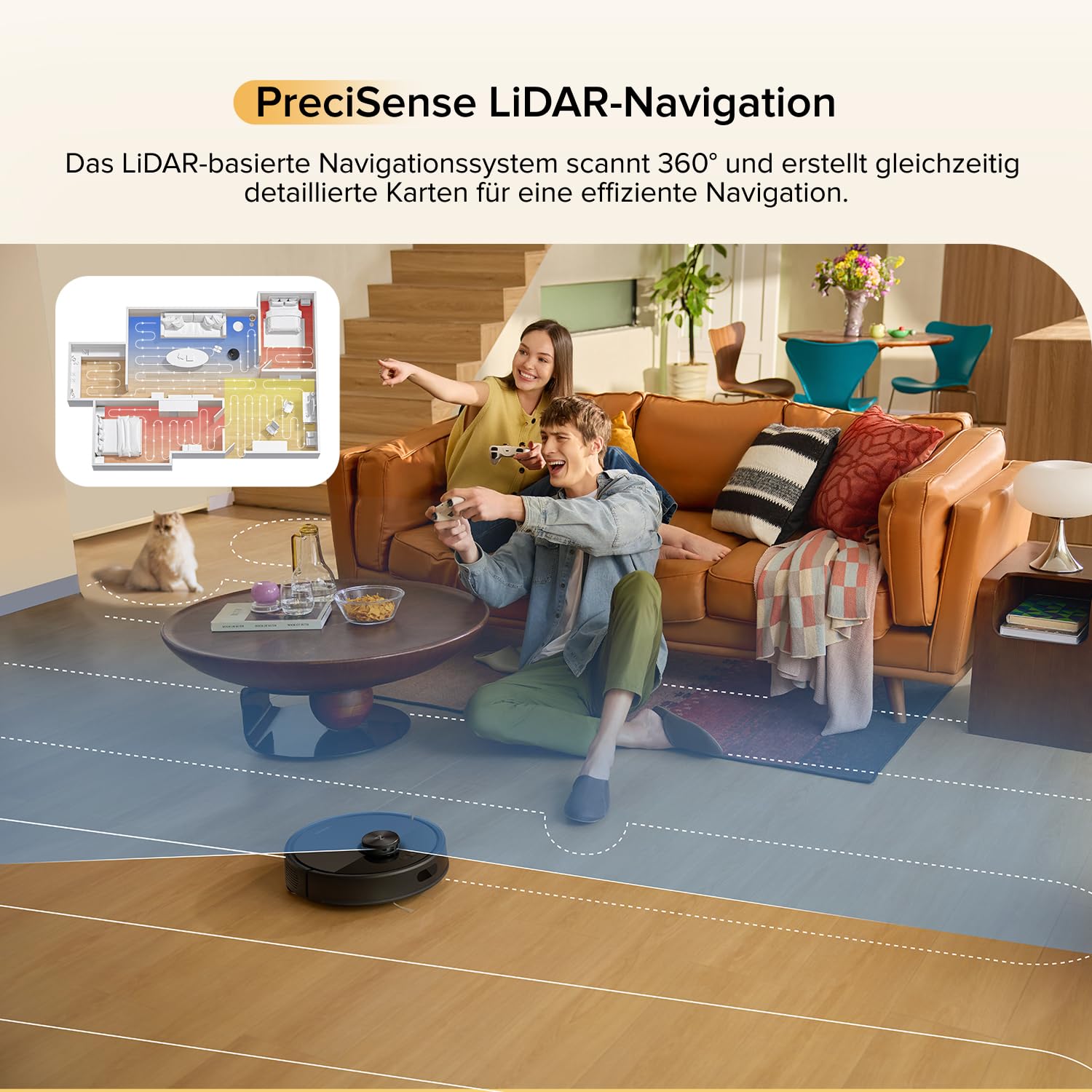 roborock Q7 M5-Set Saugroboter mit Wischfunktion, 10.000Pa, Dual Anti-Tangle, 150Min Laufzeit, LiDAR Navigation, Teppich & Tierhaar-Modus