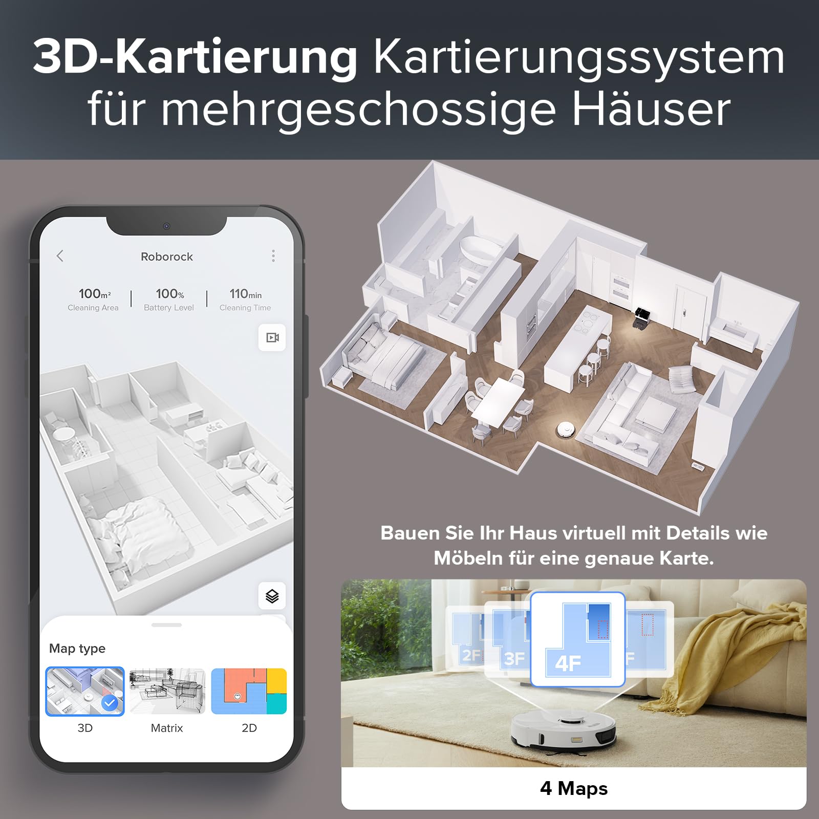 roborock S7 Max Ultra Saugroboter mit 5500Pa, Selbstentleerung, Selbstwaschen, Hindernisvermeidung, App & Sprachsteuerung, Multi-Station