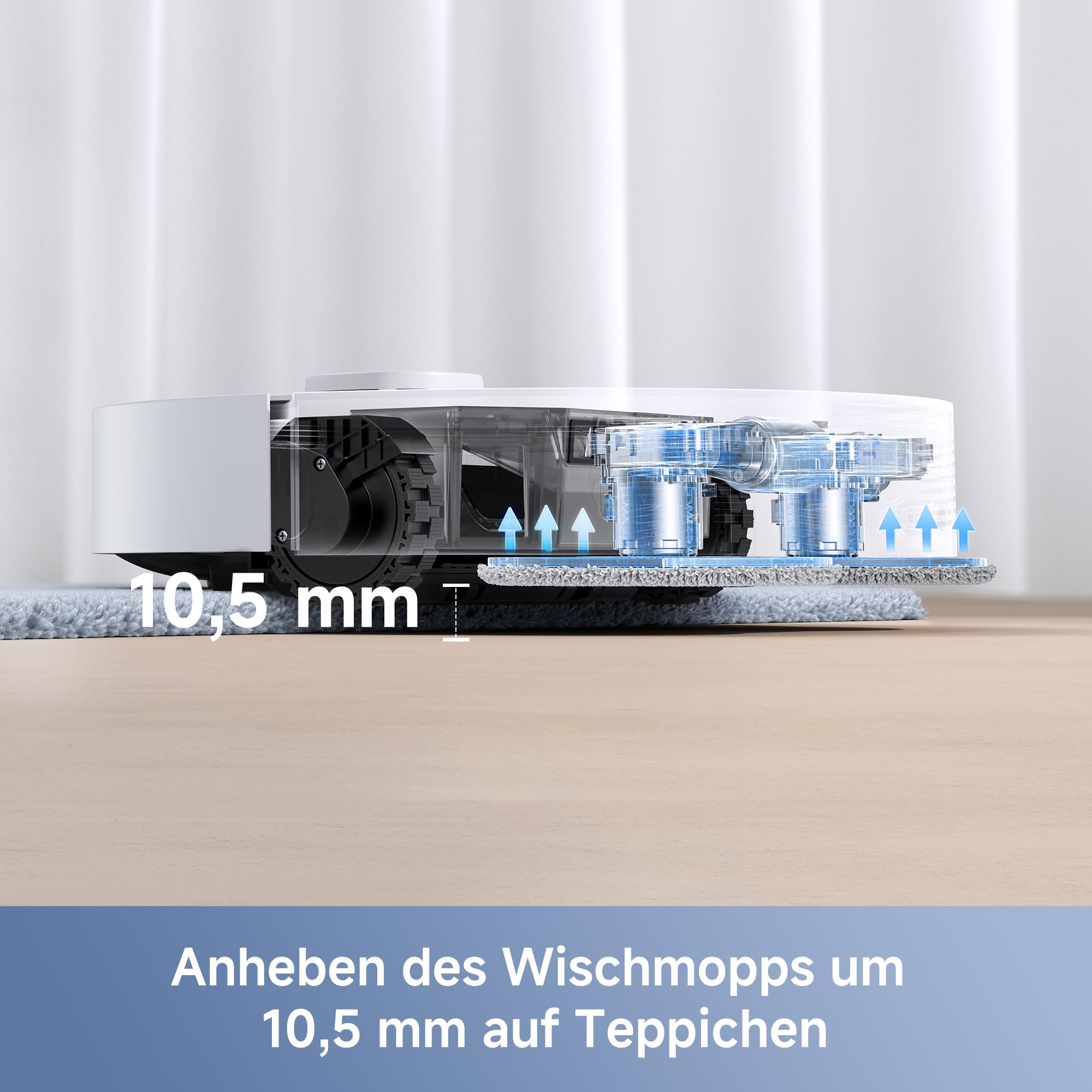 Mova E30 Ultra Saugroboter mit Wischfunktion, 7000Pa, 10,5mm Mop-Anhebung, Ultraschall-Teppicherkennung, Robo Swing, Selbstentleerung