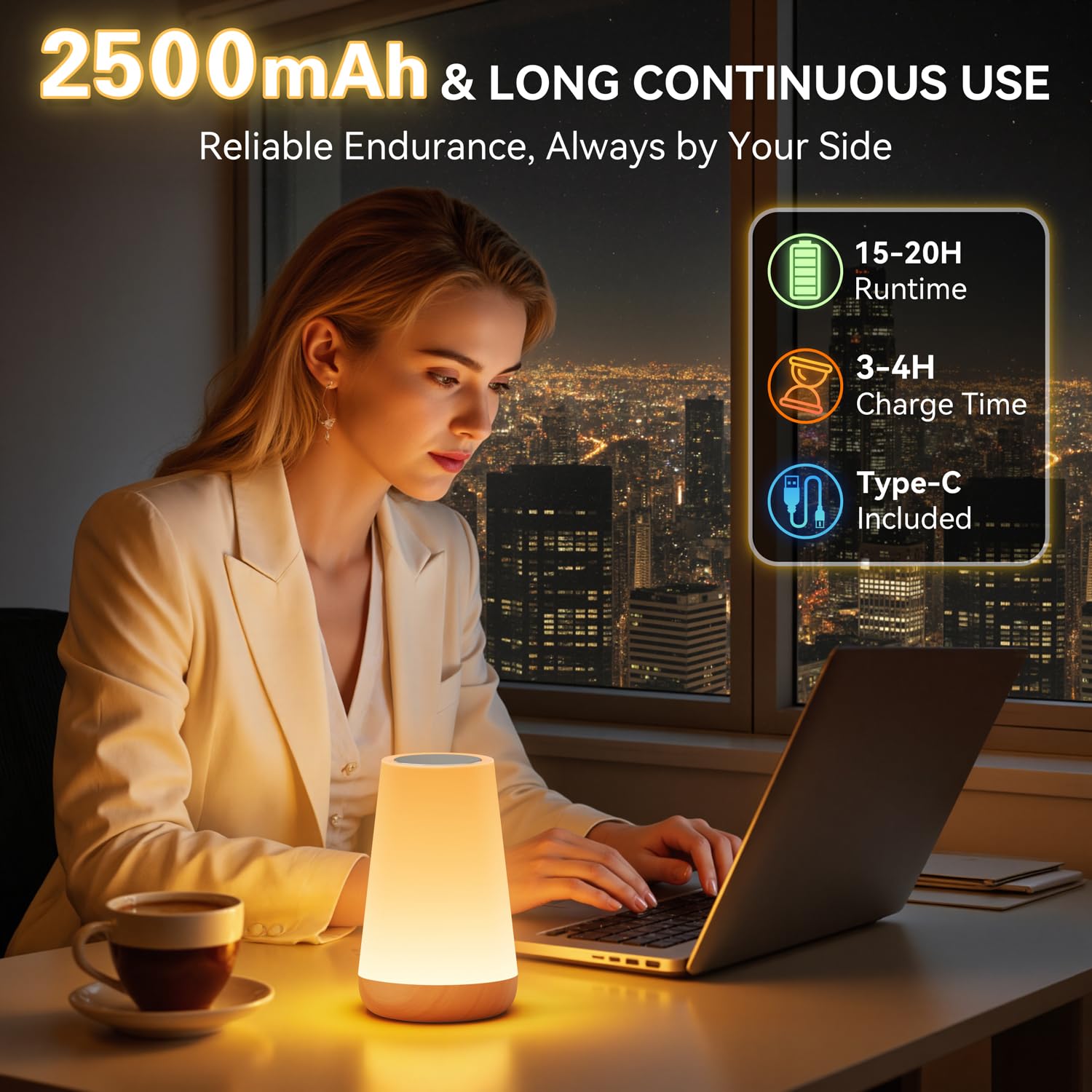 Auxmir Nachttischlampe 2500mAh 13 Farben 5 Modi, Nachtlicht Kinder mit Timing Funktion, LED Tischlampe USB Aufladbar