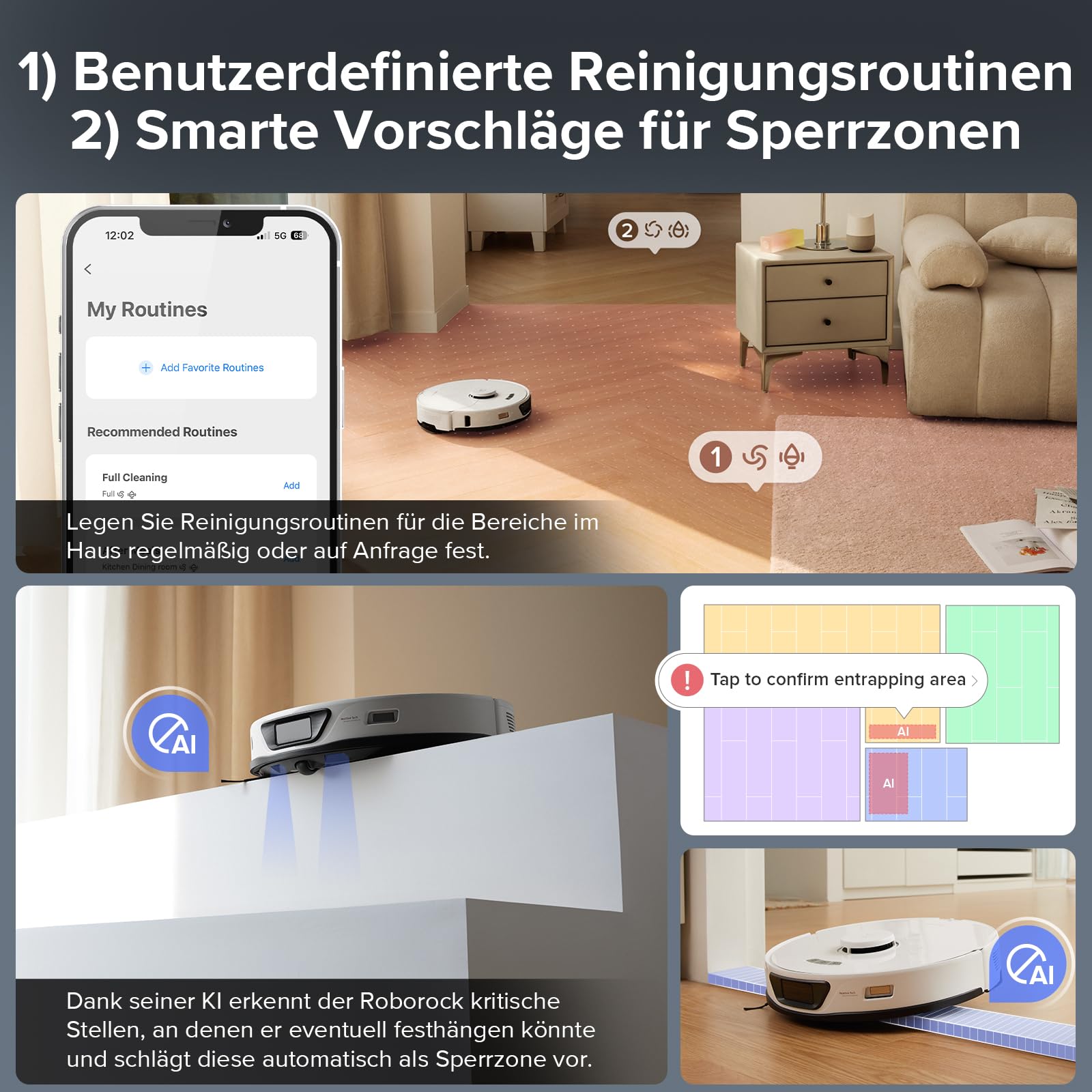 roborock S7 Max Ultra Saugroboter mit 5500Pa, Selbstentleerung, Selbstwaschen, Hindernisvermeidung, App & Sprachsteuerung, Multi-Station