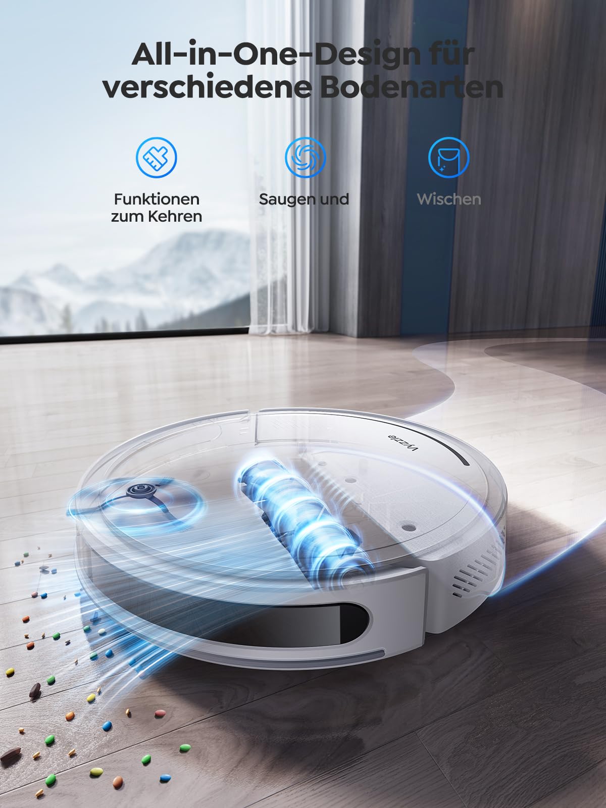 Vyzzle 5000Pa Saugroboter mit Wischfunktion, 3-in-1, Ultradünn, LDS Navigation, App & Alexa Steuerung, Ideal für Tierhaare, Teppich, Böden