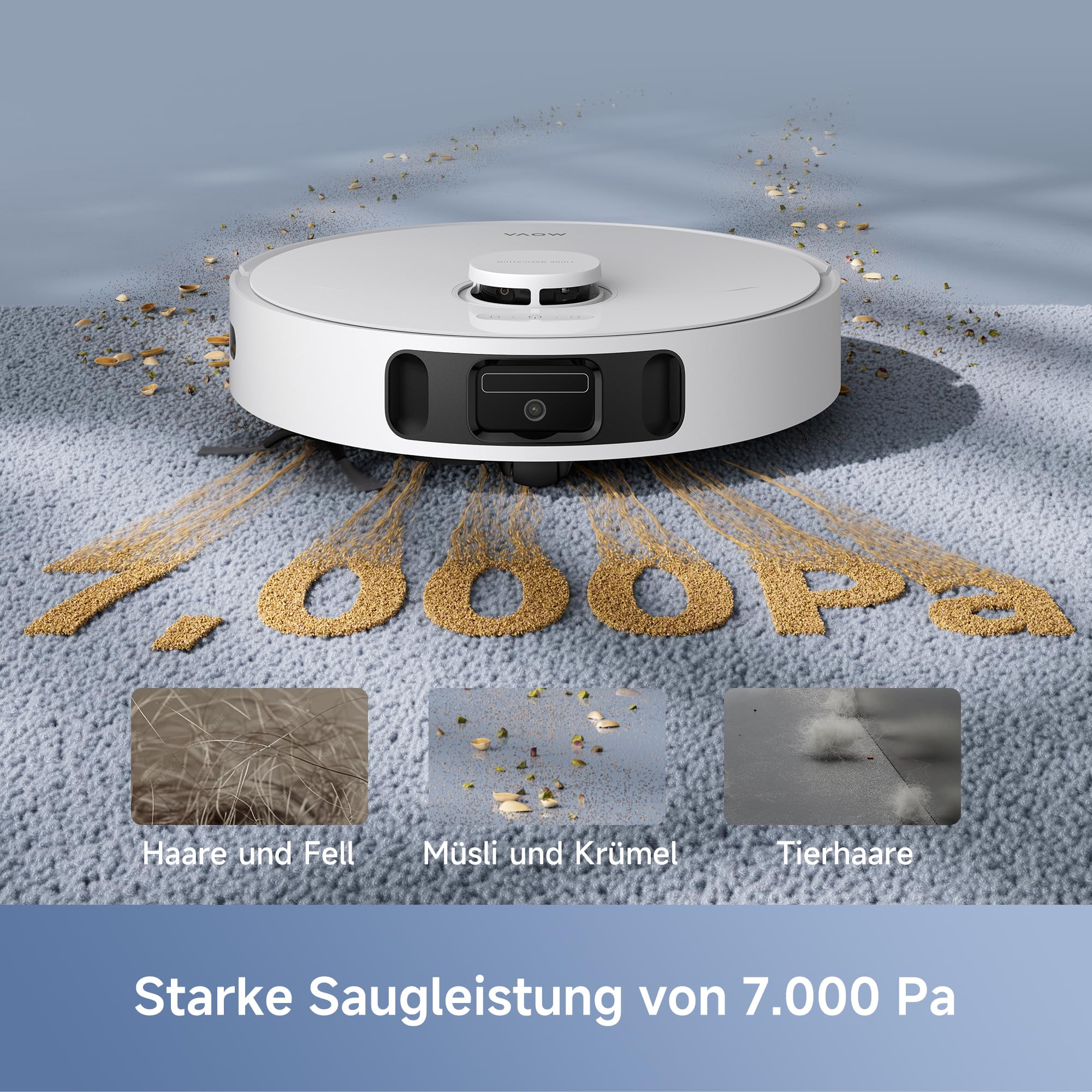 Mova E30 Ultra Saugroboter mit Wischfunktion, 7000Pa, 10,5mm Mop-Anhebung, Ultraschall-Teppicherkennung, Robo Swing, Selbstentleerung