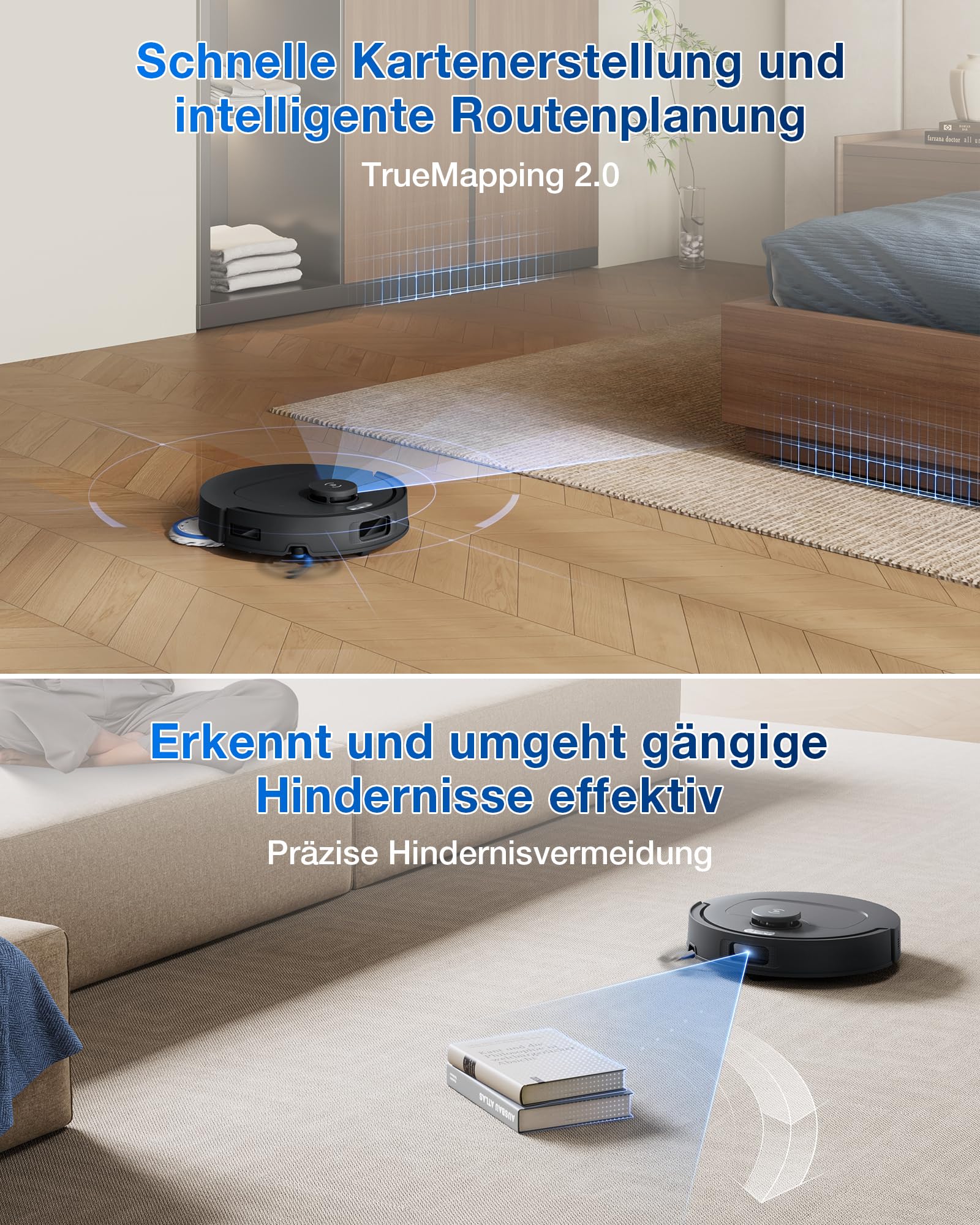 ECOVACS DEEBOT T30C Omni Saugroboter mit Wischfunktion, 20.000Pa, OZMO Turbo 2.0, ZeroTangle 3.0, TruEdge 2.0, 75°C Moppreinigung, Schwarz