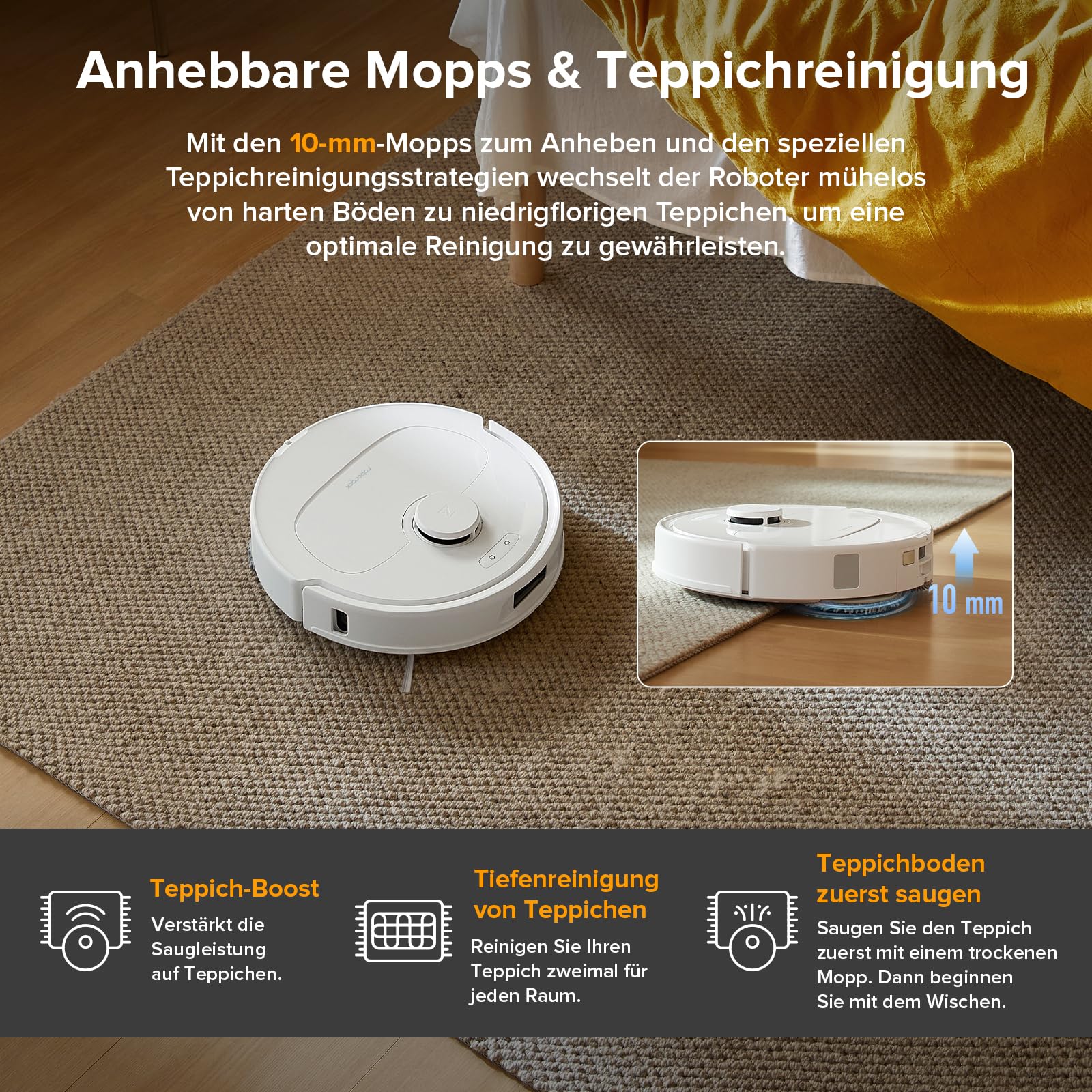 roborock Qrevo Serie Saugroboter mit Wischfunktion, 8000Pa Saugkraft, Hebbarer Mop, Anti-Verfilzungsbürste, Hindernisvermeidung, All-in-One