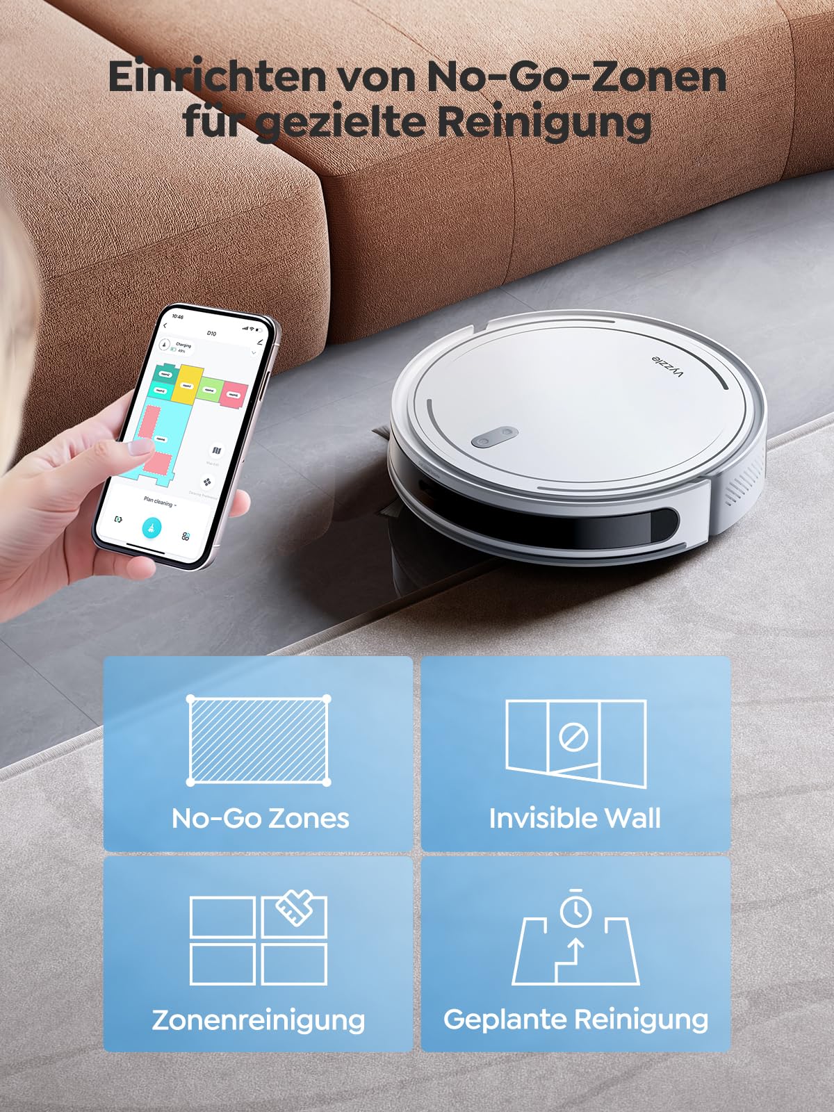 Vyzzle 5000Pa Saugroboter mit Wischfunktion, 3-in-1, Ultradünn, LDS Navigation, App & Alexa Steuerung, Ideal für Tierhaare, Teppich, Böden