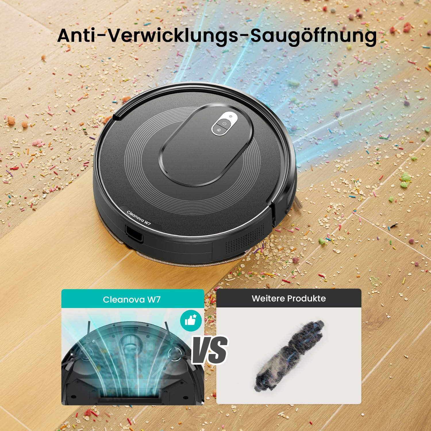 Vexilar W7 Saugroboter mit Wischfunktion, 4000Pa, Bürstenloses Düsendesign, 120Min Laufzeit, Leise, Tierhaar- & Teppichreinigung, Hartböden