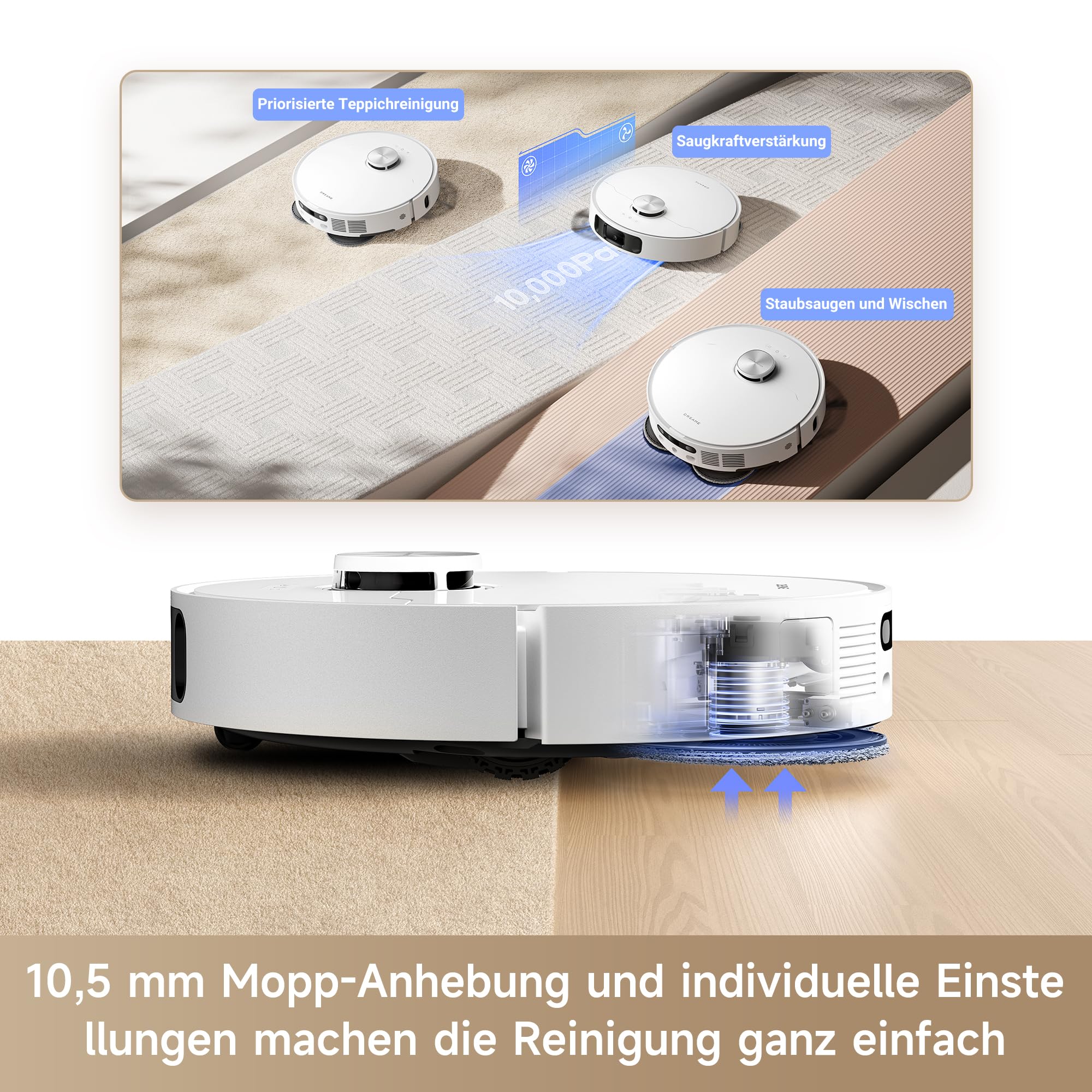dreame L10s Ultra Gen 2 Saugroboter mit Wischfunktion, 10.000Pa, MopExtend RoboSwing, Haustiermodus, Vielseitige Teppichreinigung, Station